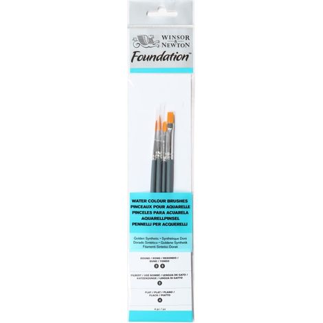 Winsor & Newton Foundation 4 Pennelli Acquarello - Round 3,5 - Filbert 2 - Flat 4