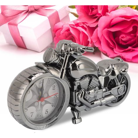 Motorradförmiger Tischwecker, kreatives Retro-Design, Geschenk für Kinder, PF168B, monochrom schwarz und gold. (1/5)