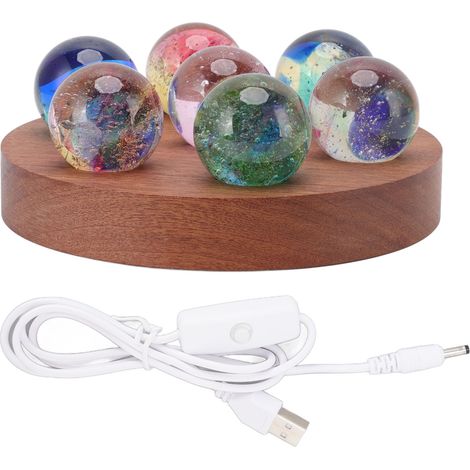 Lampe boule en cristal de hêtre sapelli, effet 3D et peinture aux couleurs variées, LED intégrée, pour la décoration, socle rond en sapelli (1/5)