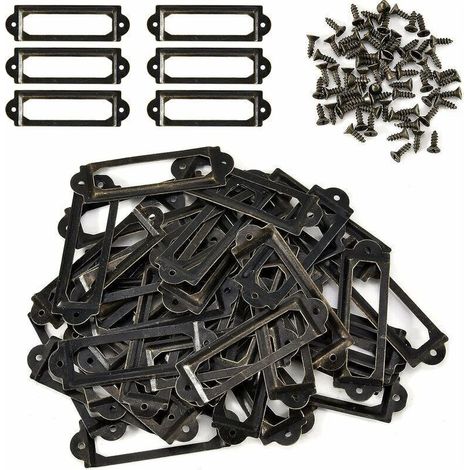 50 pcs Lable Titulaire Bibliothèque Armoires à tiroirs Poignée Porte-nom avec Porte-nom avec vis, 60 x 17 mm, Bronze Antique,de (1/4)
