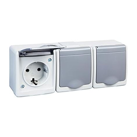 Multiprise 3 prises IP44 16 A/250 V Schuko Montage en saillie pour pièces humides Gris (1/2)