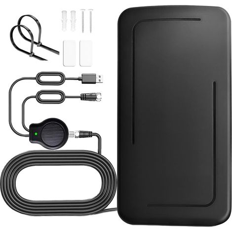 TV Antenne de télévision numérique HD intérieure pour chaînes locales de télévision, avec amplificateur de Signal amplifié, câble coaxial de 10 m de Long (1/5)