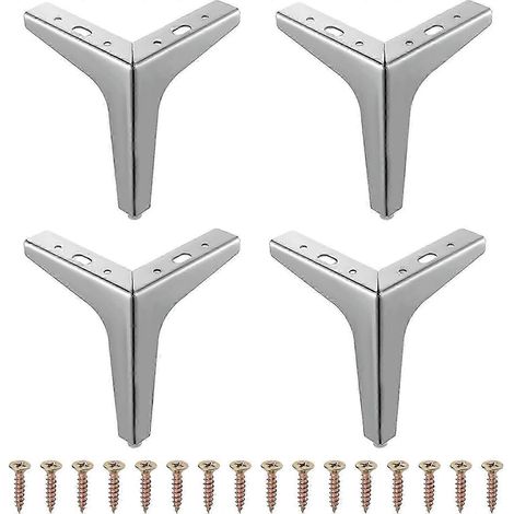 Quatre pieds de meuble triangulaires de 15 cm, pieds de table en métal, avec vis et capuchons de protection. (1/5)