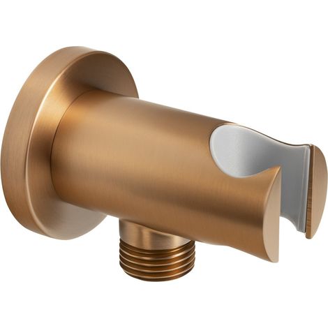 Support de douche avec sortie, fixe, rond, cuivre mat