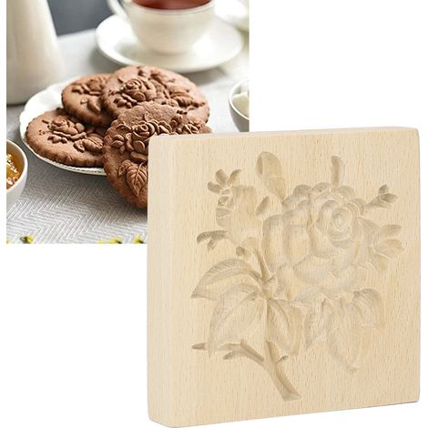 Emporte-pièces en bois de hêtre, moules à biscuits en bois, roses (1/5)
