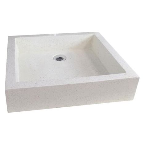 ONDEE ZEN - Vasque rectangle à poser TIMBRE - Crème - 60x40cm - Terrazzo - Sans trop plein