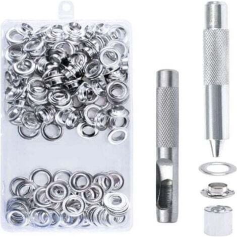 Kit d’œillets 10 mm – 100 pièces avec outils (3 pièces) pour bâches, chaussures, vêtements et tentes – facile à utiliser (1/4)