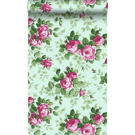 papier peint roses vert céladon et rose - Origin Wallcoverings (1/5)