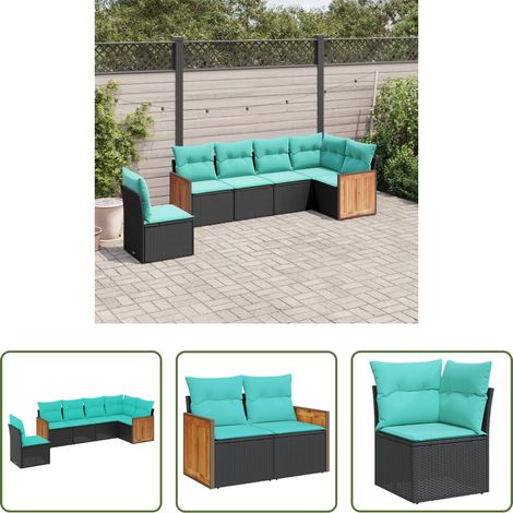 vidaXL Canapé en résine - Salon de jardin 6 pcs avec coussins noir résine tressée (1/5)