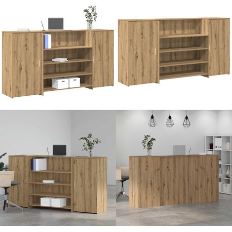 Bureau réception chêne artisanal 200x50x103,5cm bois ingénierie - Comptoir de réception - Bureau en bois (1/5)
