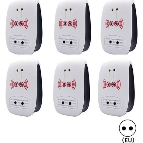 6 Packs Répulsif Ultrasons, Intérieur Electronique Ultrasonic Pest Repeller pour Insectes, Moustiques, Souris, Fourmis, Cafards - (Mise à niveau, prise standard européenne) (1/4)