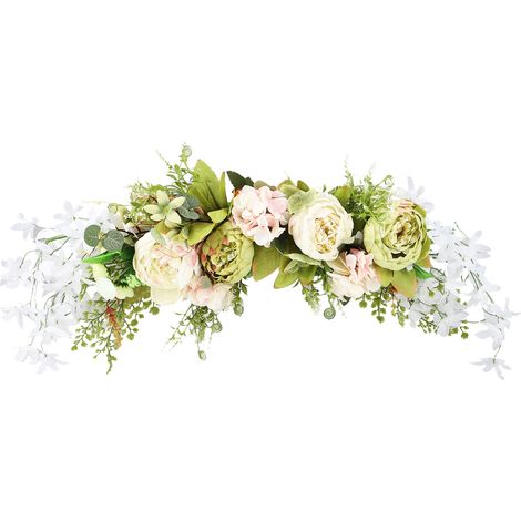 Couronne de porte printanière, guirlande décorative suspendue au linteau, pivoines artificielles pour arche de mariage (1/5)