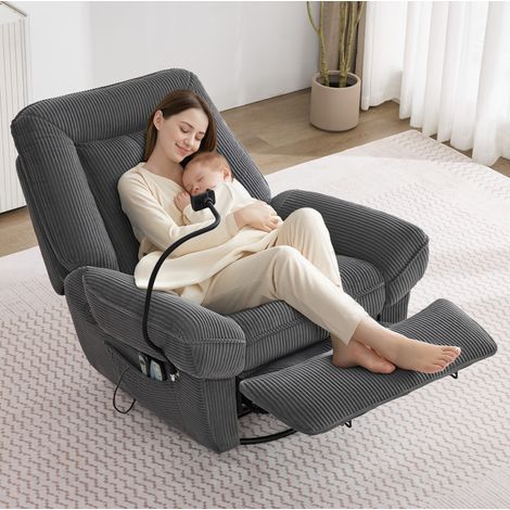 Elektrischer TV-Sessel mit Massage- und Heizfunktion, 360° drehbar, Cordstoff, Grau, OKWISH (1/5)