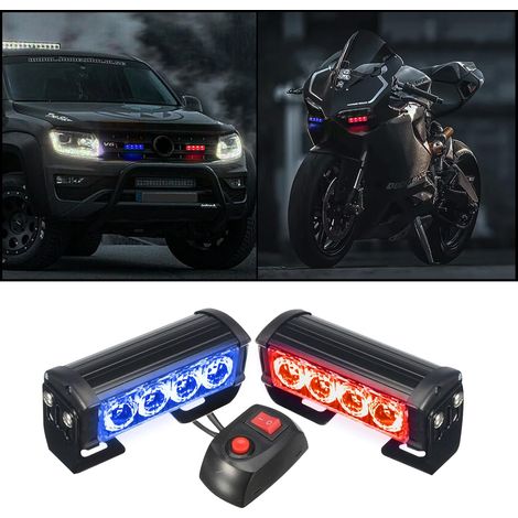 Lumières Stroboscopiques, 2PCS 8 LEDs d'urgence Stroboscopique Feux de Détresse Feux de Secours Clignotant Feux D'avertissement 12V Universel pour Voiture Camion Remorque(Rouge et Bleu) (1/5)