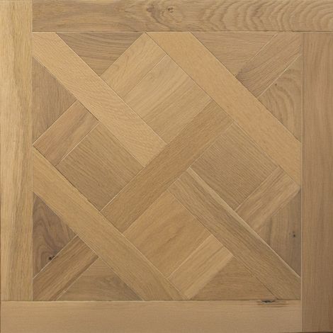 Dalle de parquet Versailles chêne verni brossé 60x60 cm – Épaisseur 18 mm – Couche d'usure 4 mm – Motif marqueterie