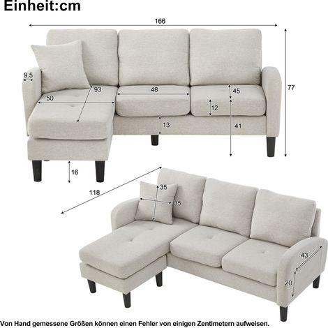Canapé d'angle gauche avec méridienne – Sofa 3 places 166x118x77 cm, revêtement en lin et coton aéré, piètement en résine, structure évolutive, parfait pour salon, studio ou espace de travail (1/5)