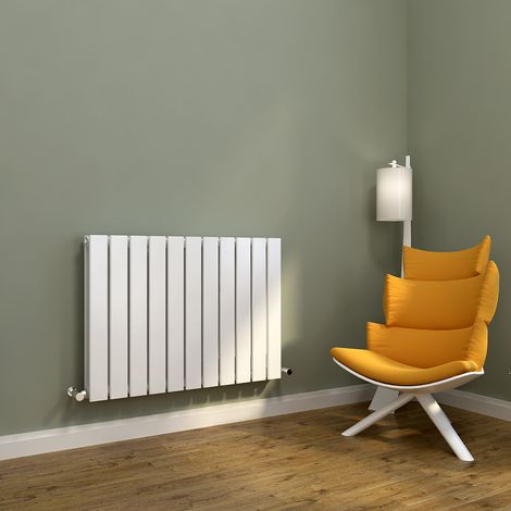 ELEGANT Horizontal Radiator Double Flat Panel 600x836mm Designer White Radiator with Angled Radiator Valves (1/5)