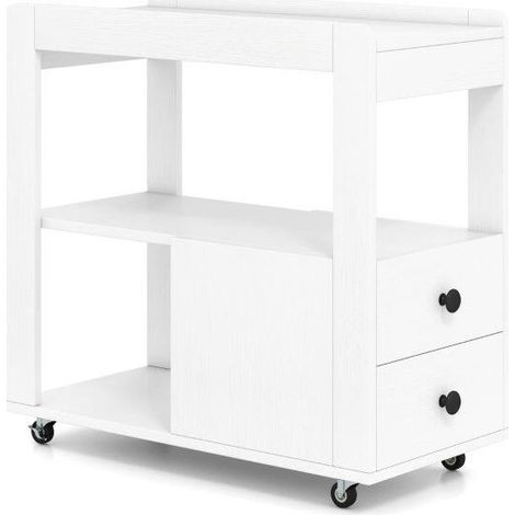 Modern 2-Drawer Sofa Side Table with Open Shelves-White (1/5)