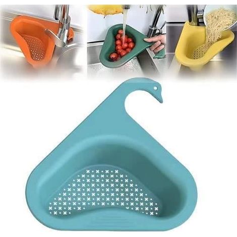 Égouttoir Filtrant Suspendu Multifonctionnel , Panier de Crépine D'évier de Cuisine d'angle, Panier de vidange de Cygne (bleu) (1/4)