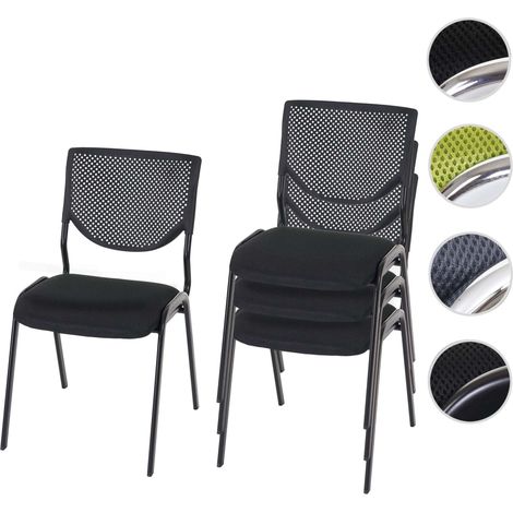 Lot de 4 chaises de conférence / visiteur T401, empilable - siège noir, pieds chromés (1/5)