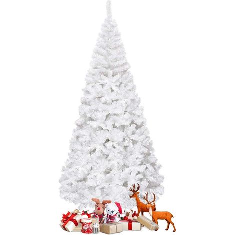 COSTWAY Árbol de Navidad Artificial 2,4M con Base Metálica Material PVC Decoración para Navidad Fiesta Casa Blanco (1/5)