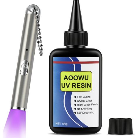 Résine UV Transparente, Kit Résine UV 100g avec Lampe, colle en résine UV, Résine de Durcissement Solaire UV Transparente Adhésif UV à Séchage Instantané pour La Fabrication de Bijoux à Bricoler (1/5)