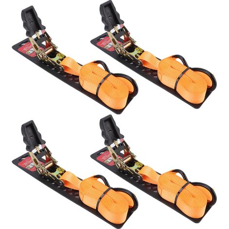 Lot de 4 sangles à cliquet de 2,5 cm de large avec crochet en S, en nylon haute résistance, pour le transport de marchandises de voitures. (1/5)
