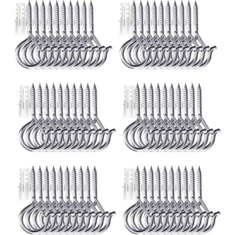 Crochets de plafond à visser pour plantes suspendues, guirlandes lumineuses d'extérieur, pour terrasse, mur et plafond en bois, lot de 60, argent (1/4)
