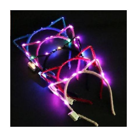 Bandeau lumineux LED - Couleurs aléatoires, lot de 5, motif oreilles de chat, accessoire pour cheveux idéal pour concerts, festivals, anniversaires et séances photo. (1/5)