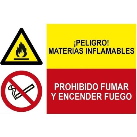 Señal combinada Peligro materias inflamables  Prohibido fumar y encender fuego SEKURECO                 Adhesivo vinilo