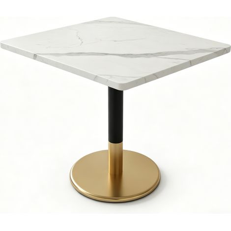 Table à manger rectangulaire moderne 80x60 cm avec plateau effet marbre blanc et pied métal noir base dorée pour 2 personnes (1/5)
