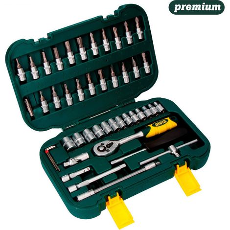 Kit De 45 Douilles Et Accessoires Avec Cliquet 1/4'' Cr.V Ek402 Mota (1/3)