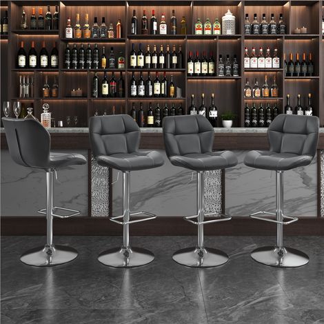 Yaheetech – Lot de 4 tabourets de bar réglables en hauteur – Similicuir et métal – Hauteur d'assise 62,5-84,5 cm – Capacité 136 kg – Gris