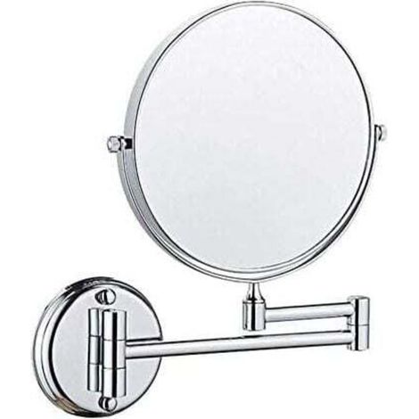 Miroir de salle de bain mural rotatif double face de 8 pouces, pliable et rétractable, grossissement 3x (argent)
