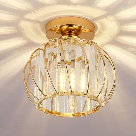 Plafonnier en Cristal Moderne E27 LED Plafonnier Mini Lustre en Cristal pour Cuisine Salle à Manger Chambre Couloir Entrée (or) (1/5)