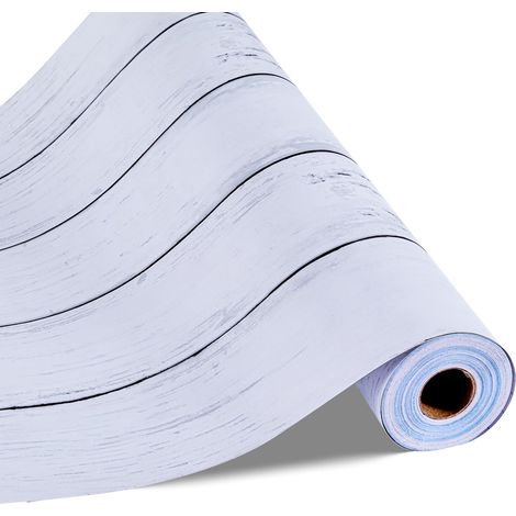 Papier Peint Adhésif Mural, 45 cm x 12 m, Rouleau Papier Peint Autocollant en Vinyle, Motif Texture Bois Blanc, Imperméable, pour Revêtement Mural, Chambres, Cuisines, Salles de Bain, Bureaux (1/5)