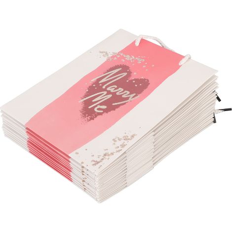 12 Geschenktüten mit Herzmuster, roségoldenen Buchstaben, weichen Griffen, wiederverwendbar, für Hochzeiten und Verlobungen (1/5)