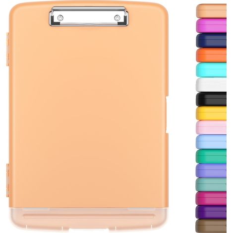 porte-bloc a4 Avec pince de rangement, ouverture latérale du porte-bloc pour soins infirmiers, boîte de rangement pour presse-papiers mince, taille 36 x 24.5 X 3.5 Cm, Orange clair (1/5)