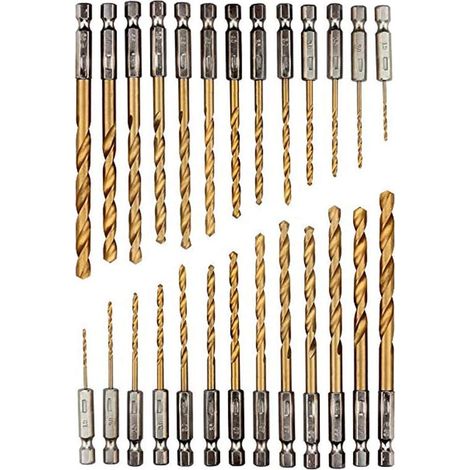 Set di 26 punte da trapano con gambo in titanio, punte da trapano HSS con gambo esagonale, acciaio rapido da 1,5-6,5 mm, set di punte da trapano HSS rivestite in titanio, punte da trapano per metallo