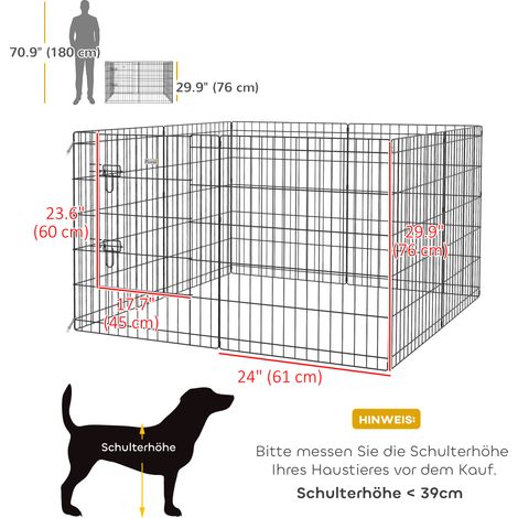 Parc pour chiots et petits chiens, avec porte, utilisable à l'intérieur comme à l'extérieur, 76 cm, noir (1/5)
