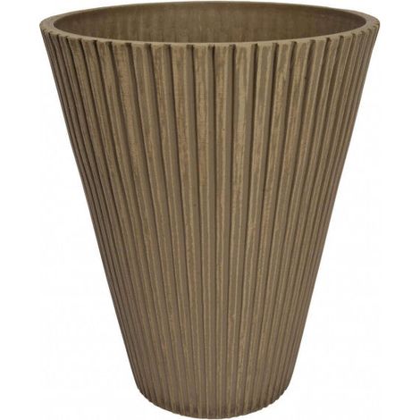 Vaso tondo piccolo a cono da esterno giardino in fibra di argilla Ø19x22 cm Erica -  Tan