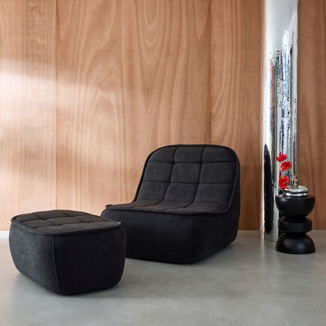 Chauffeuse bouclette texturée 1 place + repose pieds noir L 93 x P 104 x H 85cm - Boni (1/5)