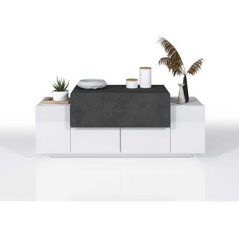 WHOUS - Mobile Panca e Scarpiera in Legno con Doppia Profondità CORONA 120x45x51 cm - Scarpiera Arredo Ingresso con 2 Ante Laterali, 1 Ribalta e 3 Scomparti - Scarpiera Bianco Lucido/Ardesia (1/5)