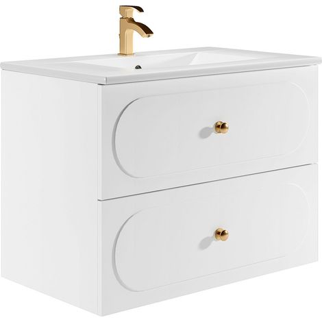 Meuble de salle de bain suspendu avec vasque à encastrer - Blanc - 80 cm - SATOBAL