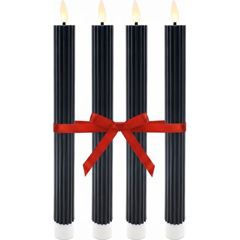 LED-Stabkerzen aus Wachs, 4er-Set, flammenlos mit Timer