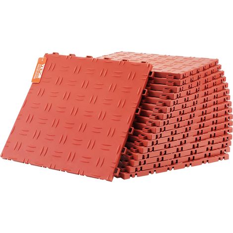 VEVOR 1212 Dalles de emboîtables Set di 25 Piastrelle in PP per Pavimenti, 305 x 305 x 13,4 mm, Texture Double Face Antiscivolo, per Garage, scantinati, officine di Riparazione, Rosso (1/5)