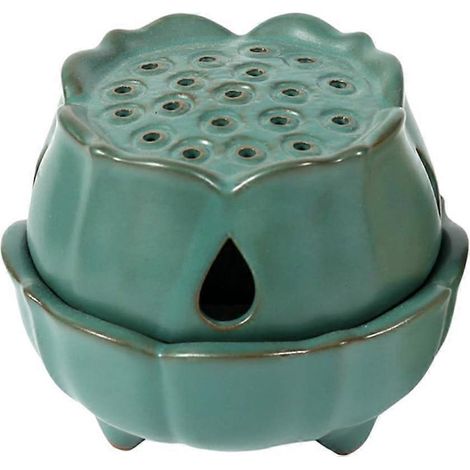 Porte-encens, bol en céramique fait main pour bâtonnets/cônes/spirales/poudre d'encens en forme de lotus avec couvercle, poterie (vert) (1/4)