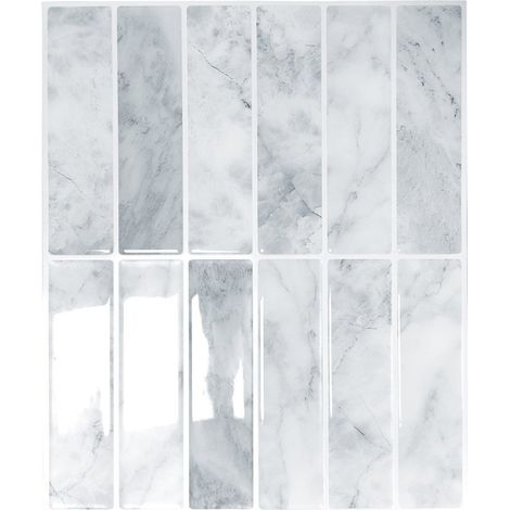 Lot de 10 crédences adhésives pour cuisine, salle de bain, carrelage mural, Blanc-gris (1/5)