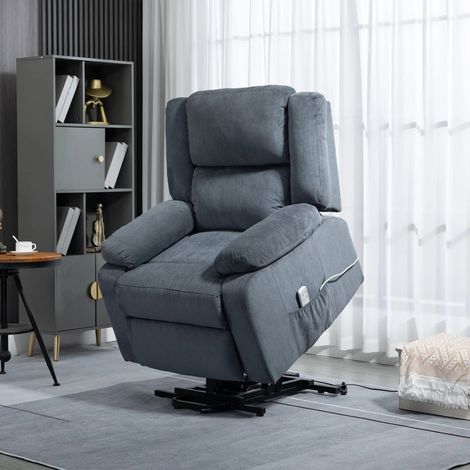 Fauteuil releveur 91x93x105 cm gris en polyester effet velours avec télécommande et dossier inclinable (1/3)