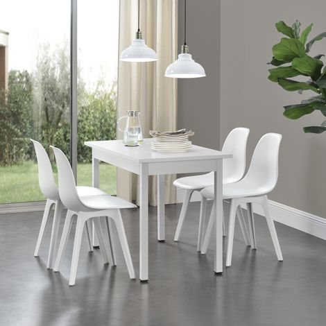 [en.casa] Arredo Sala da Pranzo Tavolo 120 x 60 x 75 cm con 4 Sedie 83 x 54 x 48 cm MDF Acciaio Plastica Bianco (1/5)